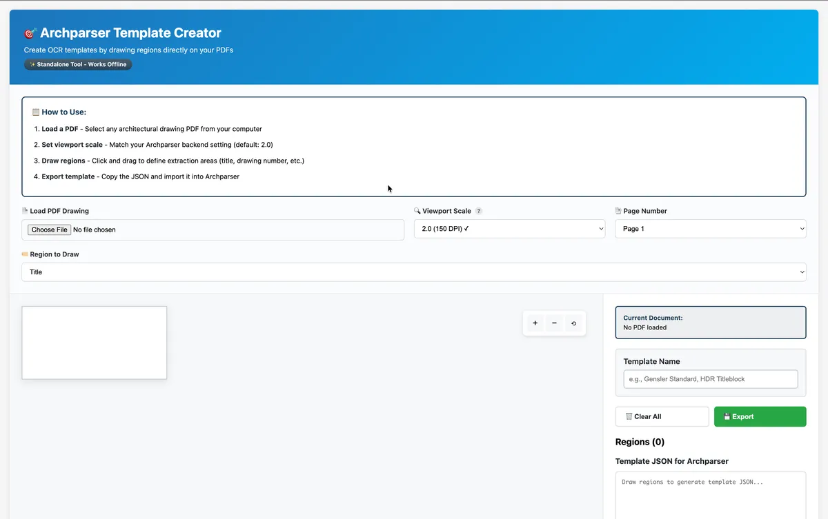 Image of the template creator's empty canvas